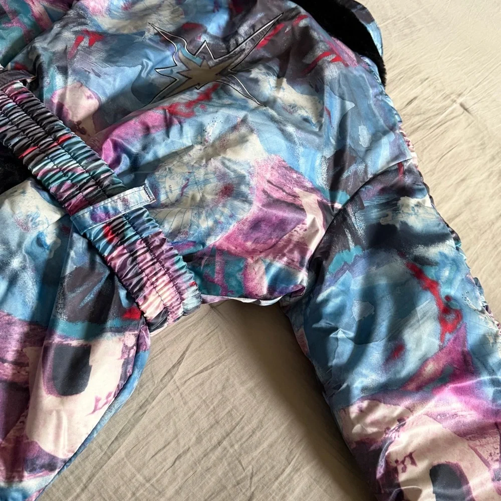 Vintage Polaris Snowmobile Puffer Jacket Thermoloft Abstract Map‎ Print